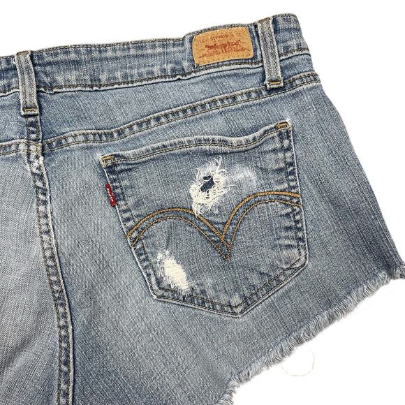 Levis 524 Too Superlow Cut Off Jean Shorts Distressed Denim VTG - Picture 9 of 10